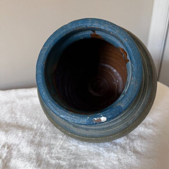 Studio pottery blue geometric pot vase planter - Picture 6 of 6